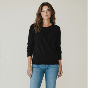 Theory Sempra 100% Cashmere Black Wrap Front Sweater Size S Long Sleeve